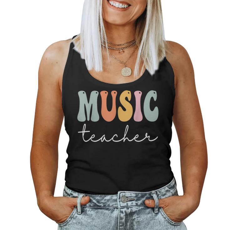 Music Teacher Retro Groovy Vintage Happy First Day Of School  Women Tank Top Weekend Graphic