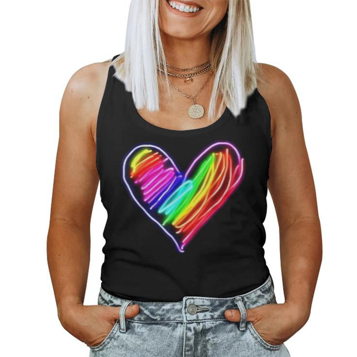Neon Rainbow Heart Love Pride Lgbqt Rally Women Tank Top