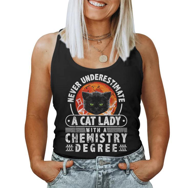 Never Underestimate A Cat Lady With A Chemistry Degree Women Tank Top Basic Casual Daily Weekend Graphic