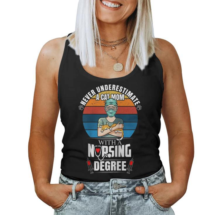Never Underestimate A Cat Mom With A Nursing Degree Funny Women Tank Top Basic Casual Daily Weekend Graphic