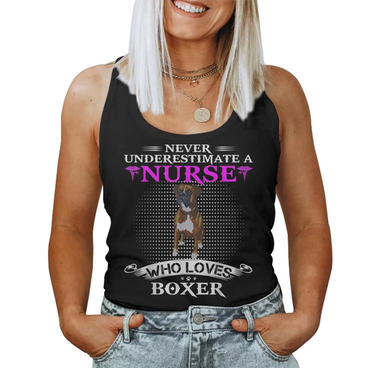Never Underestimate A Nurse Who Loves Boxer Funny Dog Lover Women Tank Top Basic Casual Daily Weekend Graphic