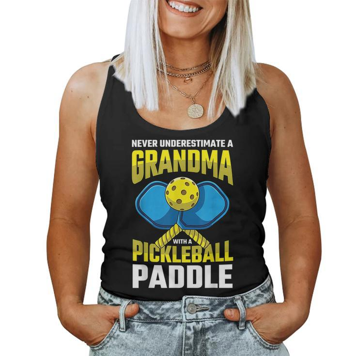 Never Underestimate A Pickleball Grandma Player Funny Cute Women Tank Top Basic Casual Daily Weekend Graphic