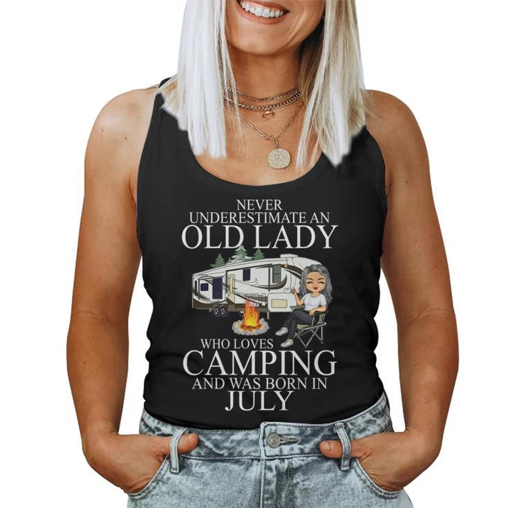 Never Underestimate An Old Lady Who Loves Camping July Women Tank Top Basic Casual Daily Weekend Graphic