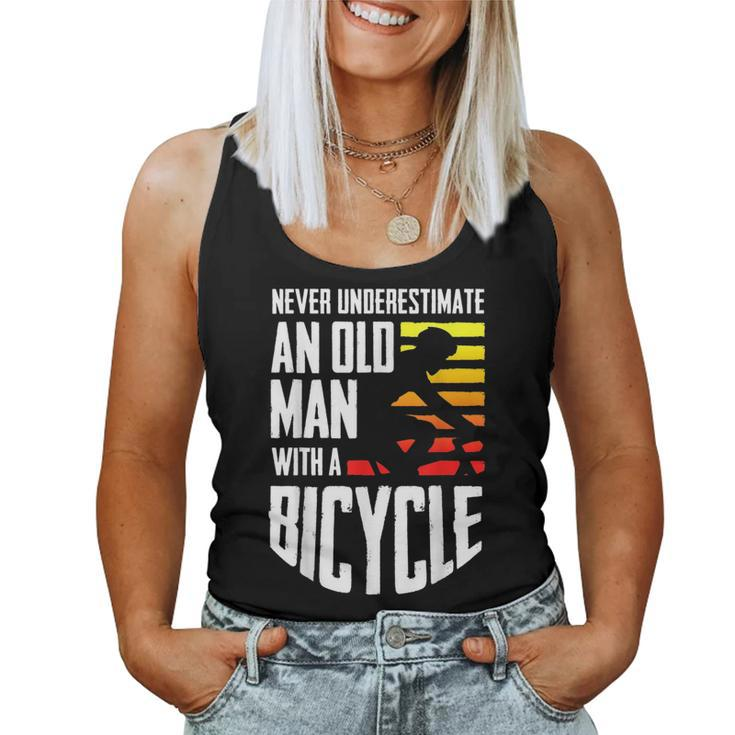 Never Underestimate An Old Man With A Bicycle Retired Gift Gift For Mens Women Tank Top Basic Casual Daily Weekend Graphic