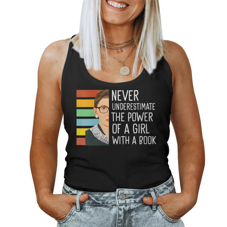 Never Underestimate The Power Of A Girl With A Book Feminist Gift For Womens Women Tank Top Basic Casual Daily Weekend Graphic