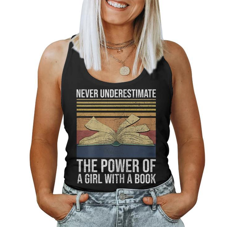 Never Underestimate The Power Of A Girl With A Book Gift Gift For Womens Women Tank Top Basic Casual Daily Weekend Graphic
