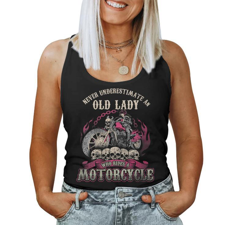 Old Lady Biker Chick Gift Never Underestimate Motorcycle Gift For Womens Women Tank Top Basic Casual Daily Weekend Graphic