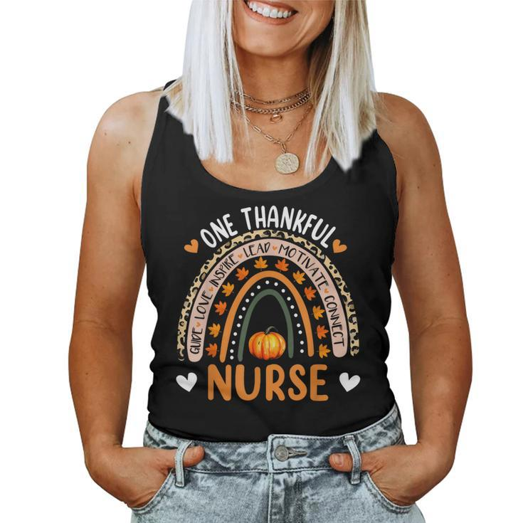 One Thankful Nurse Rainbow Leopard Pumpkin Thanksgiving Women Tank Top