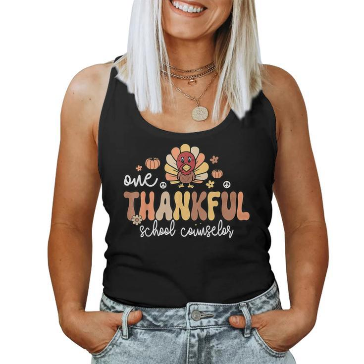 One Thankful School Counselor Groovy Thanksgiving Counselor Women Tank Top