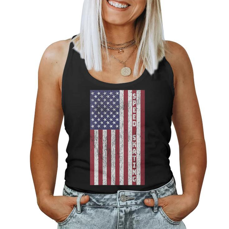 Patriotic Speed Skating - Retro American Flag Graphic Patriotic Women Tank Top
