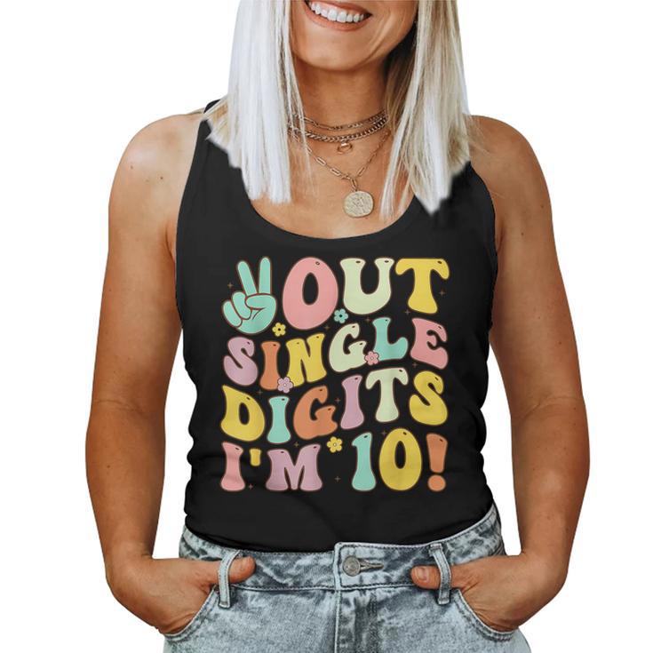 Peace Out Single Digits I'm 10 Retro Retro Groovy Birthday Women Tank Top