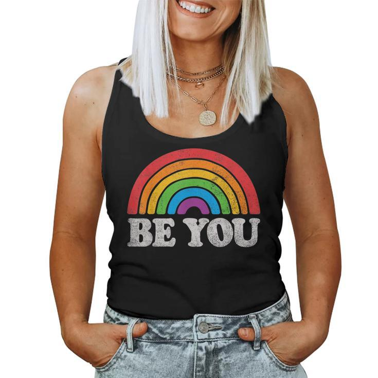 Be You Pride Lgbtq Gay Lgbt Ally Rainbow Flag Retro Galaxy Women Tank Top