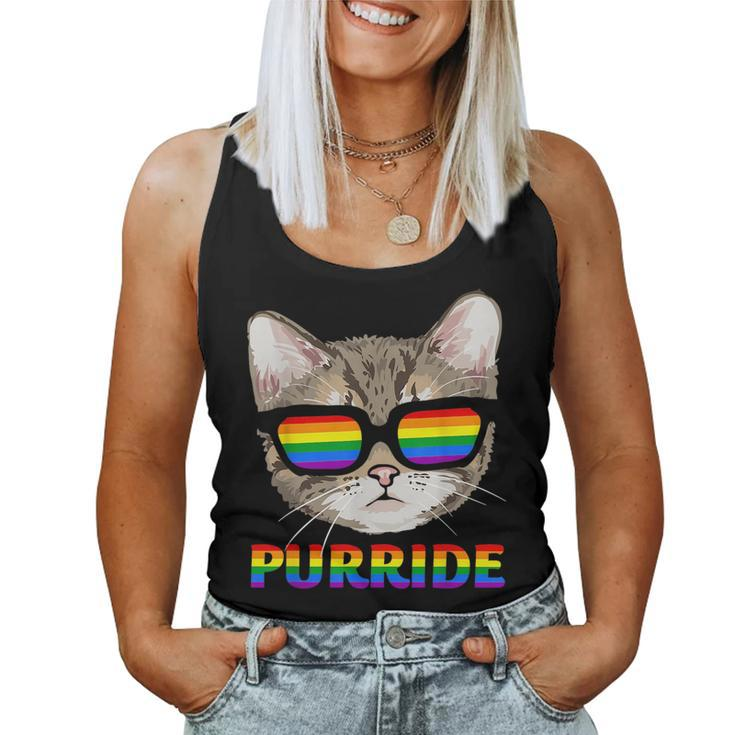 Purride Gay Pride Cat Rainbow Sunglasses Lgbtq Pride Month s Women Tank Top