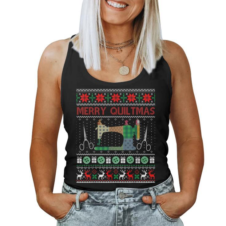 Quilting Ugly Christmas Sweater Happy Holidays Women Tank Top