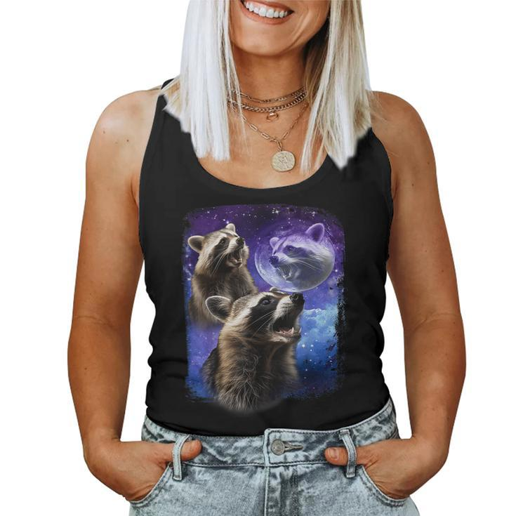 Racoons Howling At The Moon Three Racoon Meme Vintage Women Tank Top