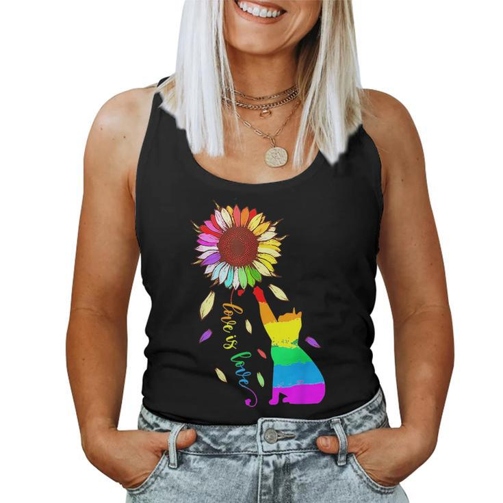 Rainbow Sunflower Cat Love Is Love Lgbt Gay Lesbian Pride Women Tank Top