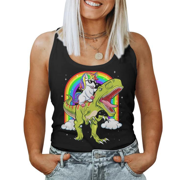 Rainbow Unicorn Riding T Rex - Dinosaur Boys Girls Men Women Women Tank Top