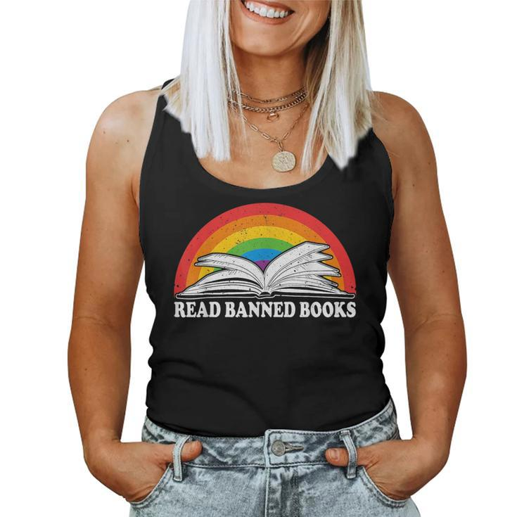 Read Banned Books Vintage Rainbow Reading Book Reading s Women Tank Top