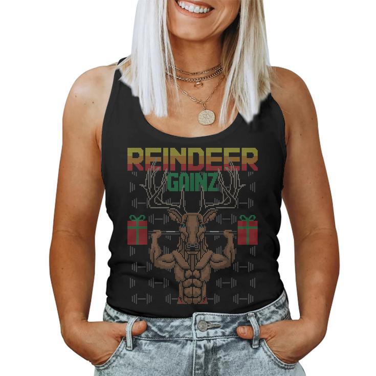 Reindeer Gainz Brodolf Ugly Christmas Sweater Gym Workout Women Tank Top