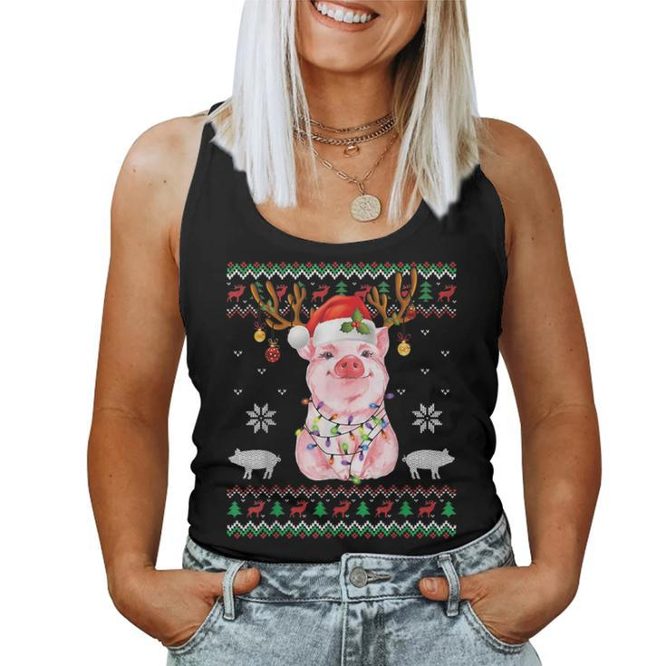 Reindeer Pigs Santa Hat Christmas Ugly Sweater Xmas Women Tank Top