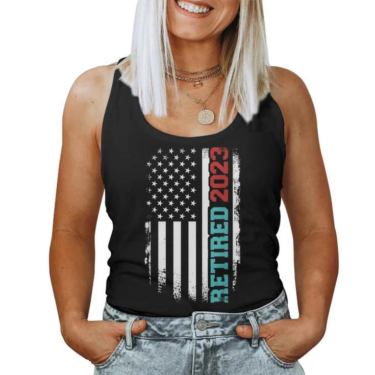 Retired 2023 Us American Flag For Retirement And Pensioner  Women Tank Top Weekend Graphic