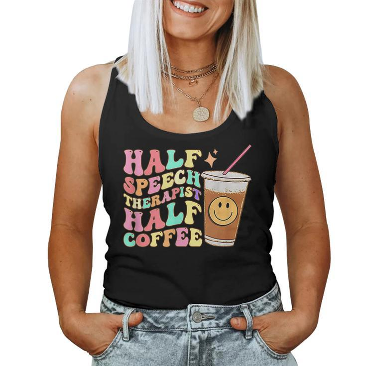 Retro Groovy Half Speech Therapist Half Coffee Slp Therapy Women Tank Top