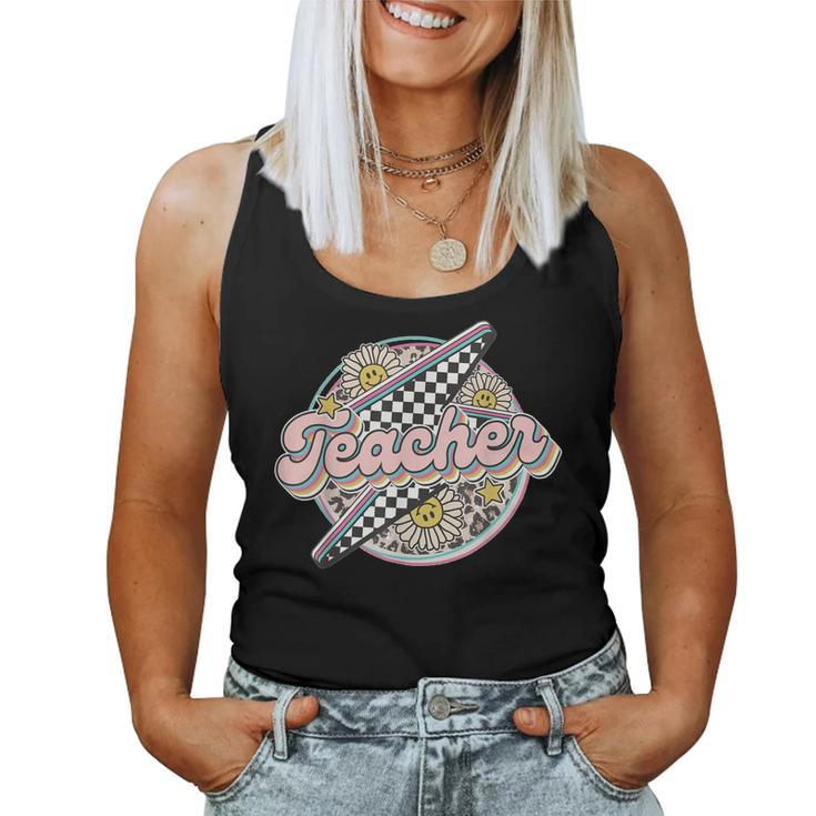 Retro Groovy Hippies Teacher Back To School Funny Gift  Women Tank Top Basic Casual Daily Weekend Graphic
