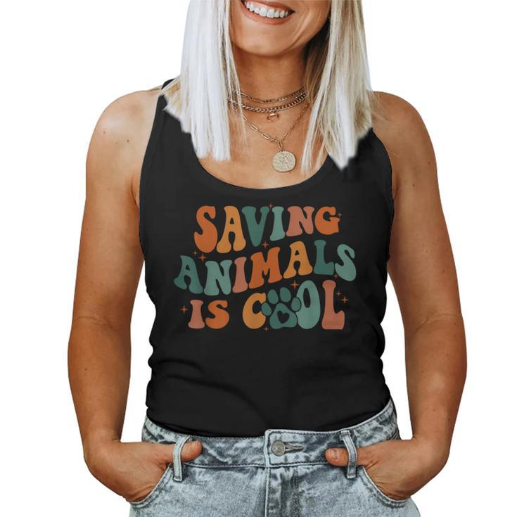 Retro Groovy Saving Animals Is Cool Veterinarian Vet Tech Women Tank Top