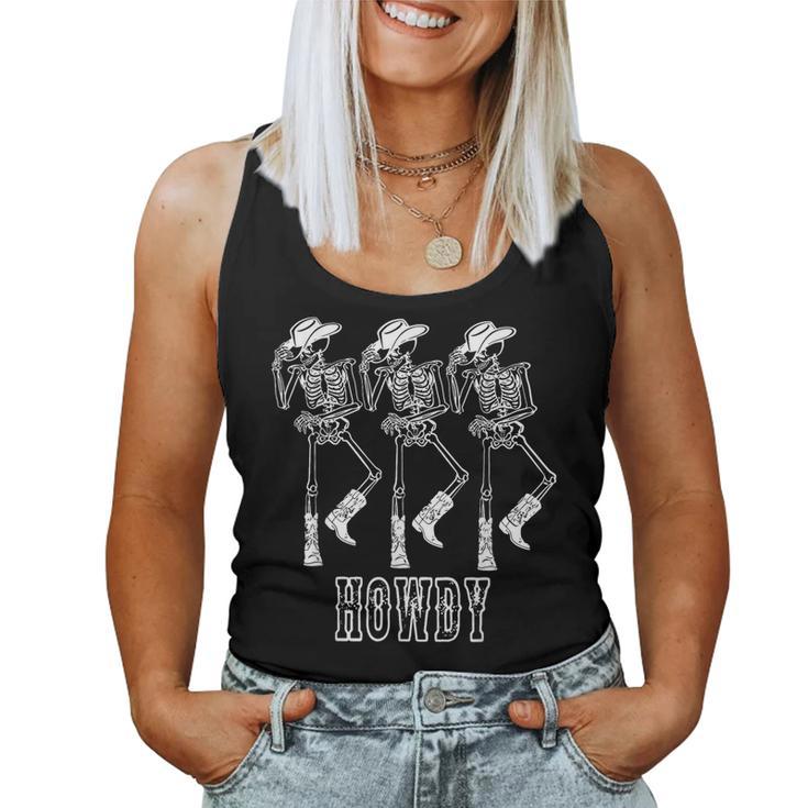 Retro Howdy Skeleton Cowgirl Dancing Cowboy Boots Horse Women Tank Top