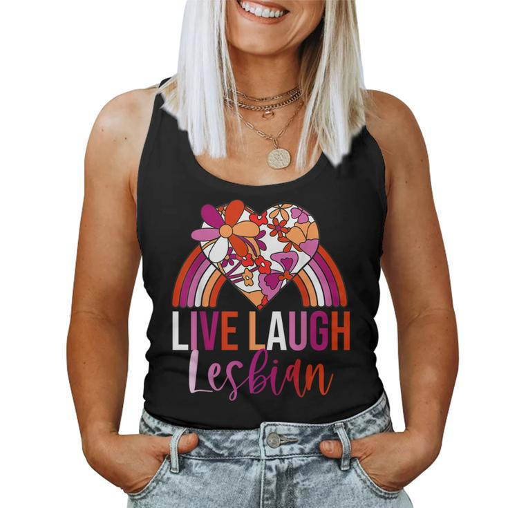 Retro Live Laugh Lesbian Rainbow Floral Heart Pride Lgbt Women Tank Top