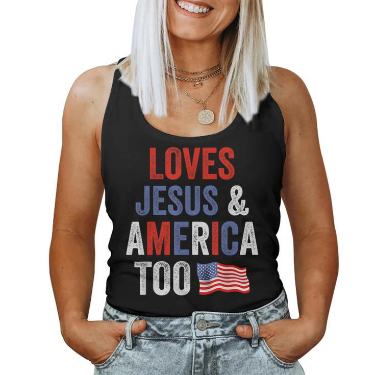 Retro Love Jesus And America Too God Christian American Flag Women Tank Top