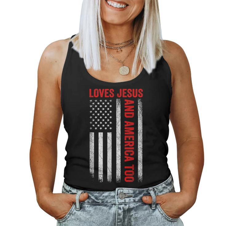 Retro Loves Jesus And America Too American Flag 4Th Of July Women Tank Top