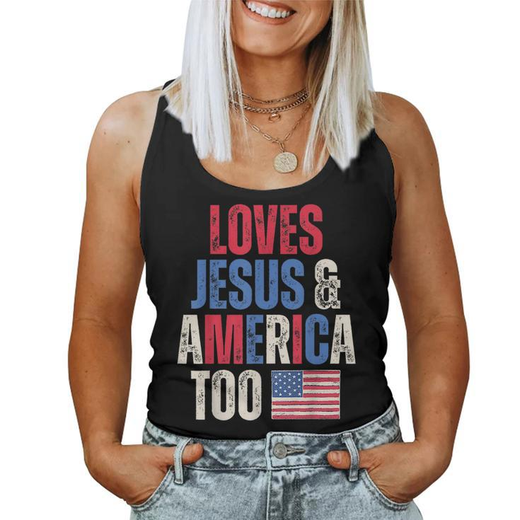 Retro Loves Jesus And America Too Christian American Flag Women Tank Top