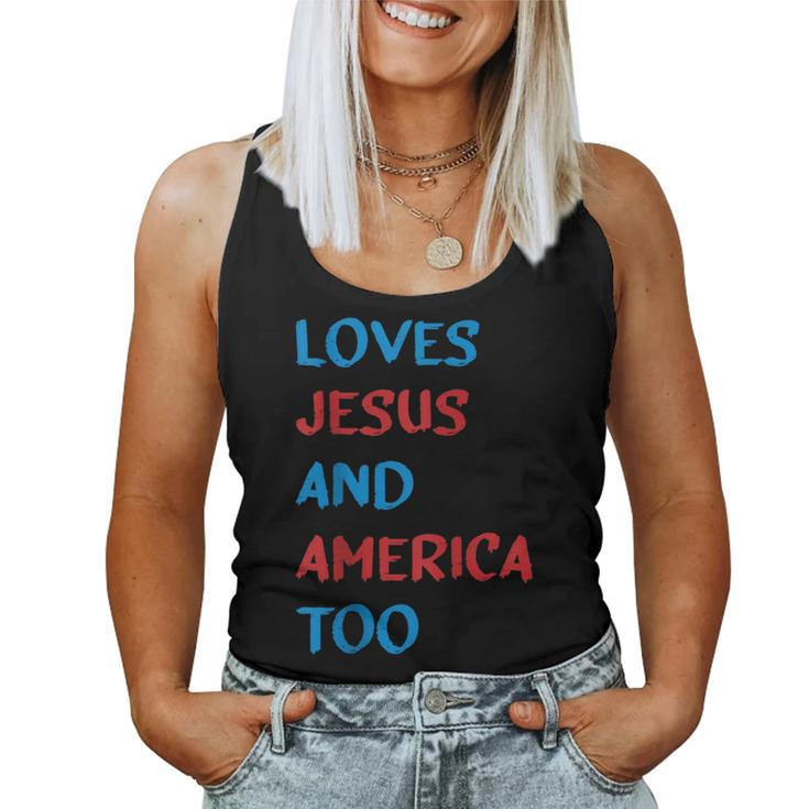 Retro Loves Jesus And America Too4Th Of July Vintage Women Tank Top