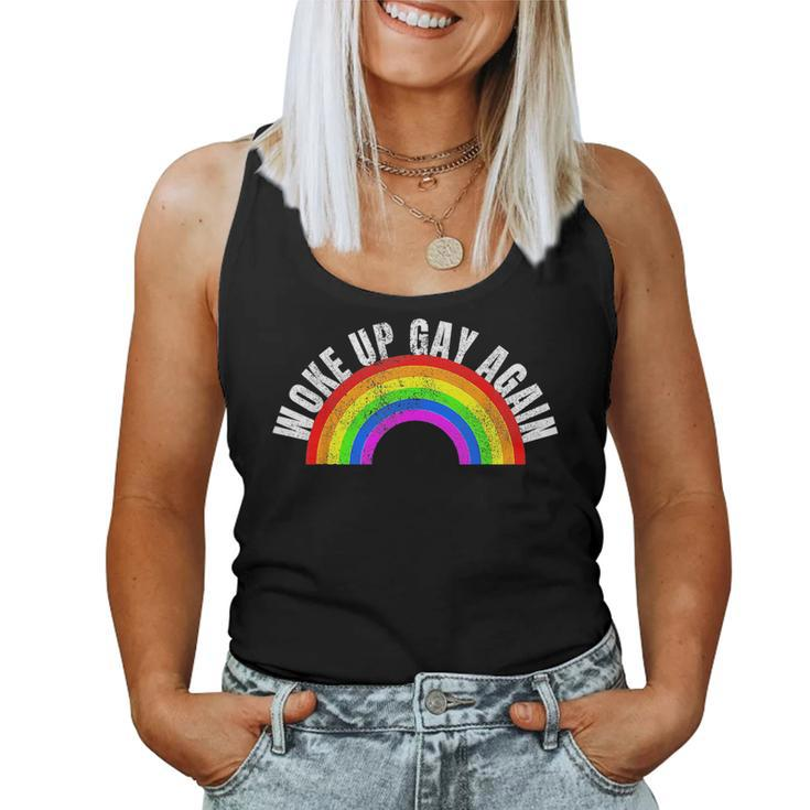 Retro Woke Up Gay Again Rainbow Lgbt Gay Lesbian Trans Pride Women Tank Top