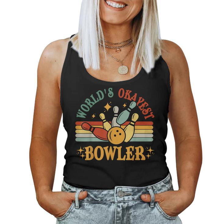 Retro Worlds Okayest Bowler Funny Men Women Mom Kids Bowling  Women Tank Top Basic Casual Daily Weekend Graphic