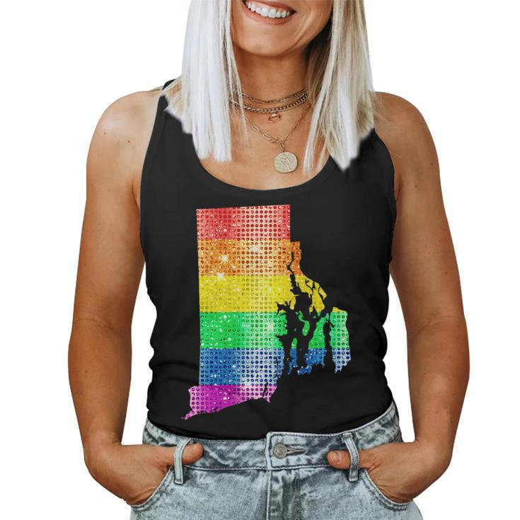 Rhode Island Gay State Pride Rainbow Flag Map Gay Lesbian Women Tank Top