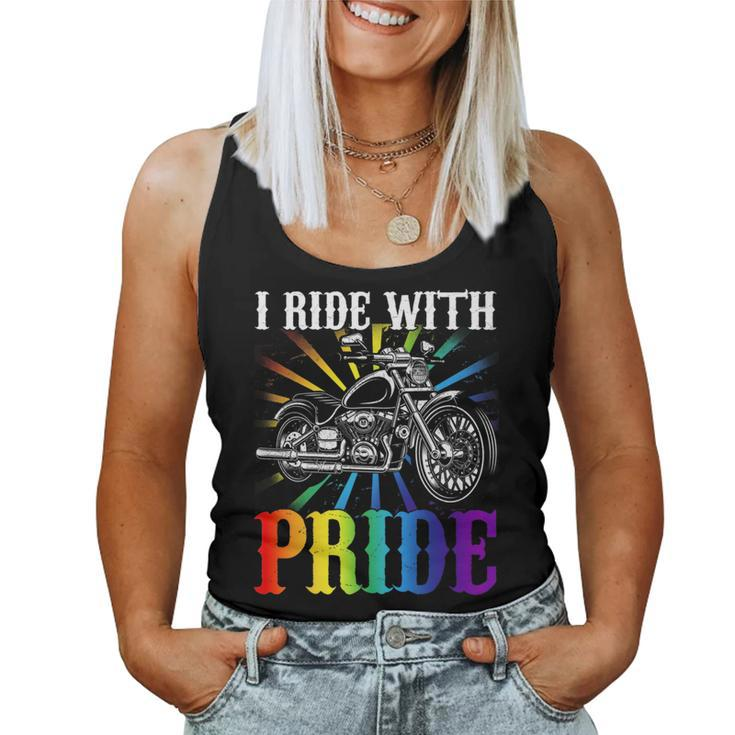 I Ride With Pride Gay Biker Rainbow Motorcycle Lover Queer Women Tank Top