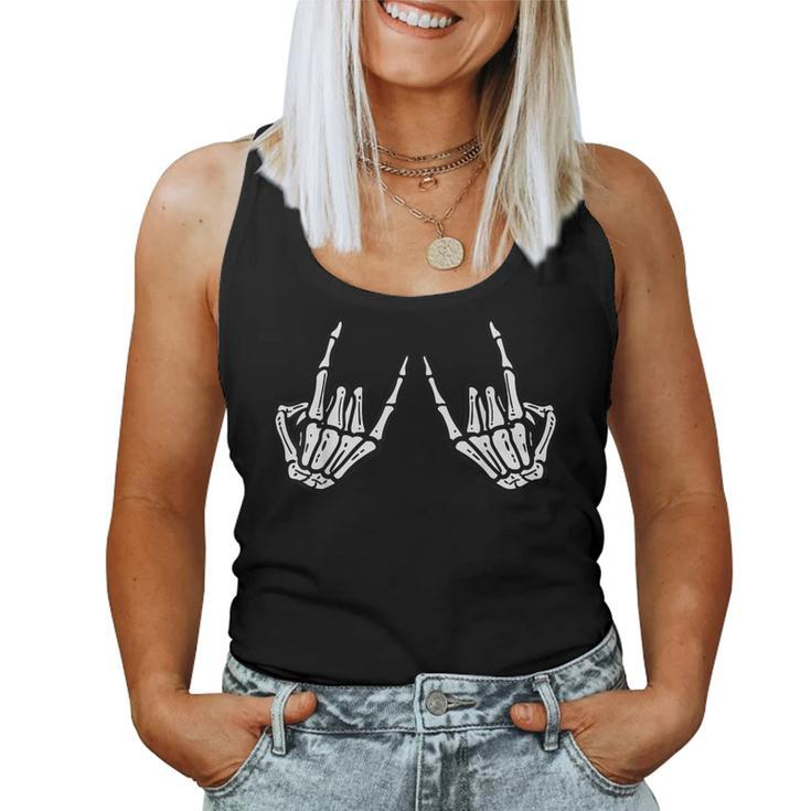 Rocker Hand Sign Rock Skeleton Retro Halloween Women Tank Top