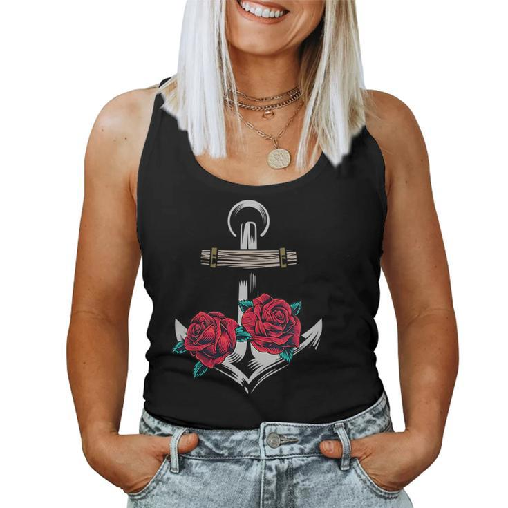 Rose And Anchor Nautical Tattoo Women Tank Top