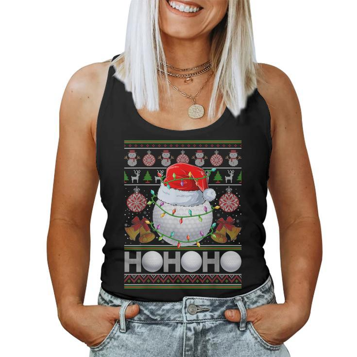 Santa Claus Golf Ball Xmas Tree Light Ugly Christmas Sweater Women Tank Top