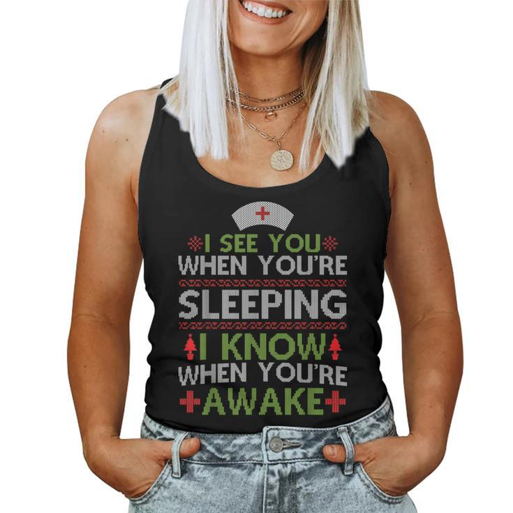I See You When You're Sleeping Ugly Christmas Sweater Women Tank Top