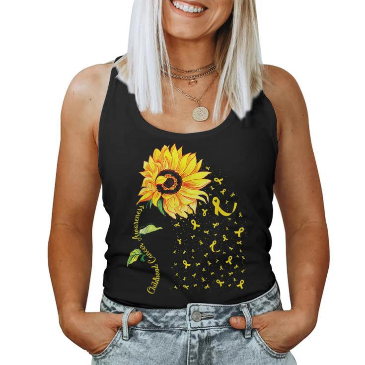 In September Wear Gold Childhood Cancer Awareness Sunflower Women Tank Top