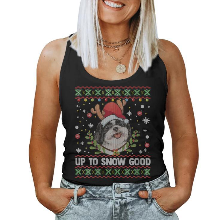 Shih Tzu Dog Reindeer Ugly Christmas Sweater Women Tank Top