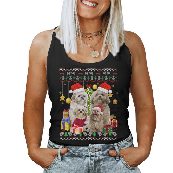 Shih Tzu Ugly Christmas Sweater Santa Hat Women Tank Top