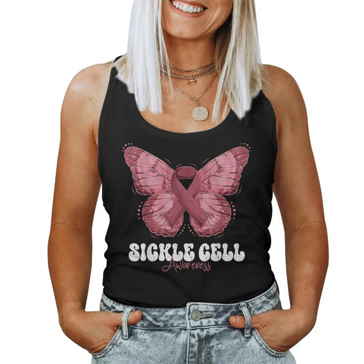 Sickle Cell Awareness Month Burgundy Ribbon Butterfly Women Tank Top