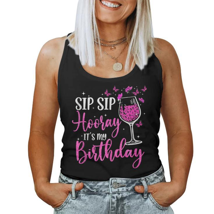 Sip Sip Hooray It's My Birthday Pink Leopard Wine Glass Women Tank Top
