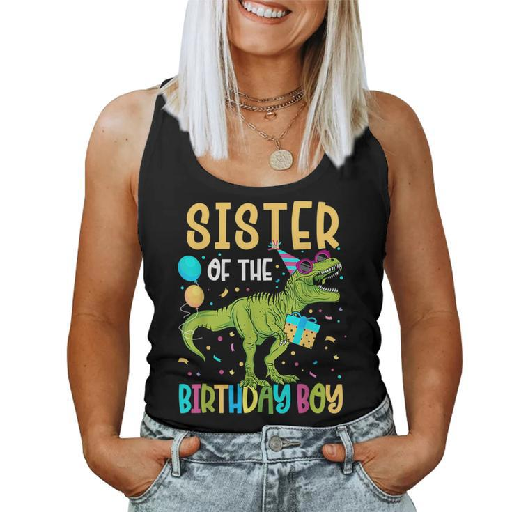 Sister Of The Birthday Boy Family Matching Dinosaur Squad  Women Tank Top Basic Casual Daily Weekend Graphic