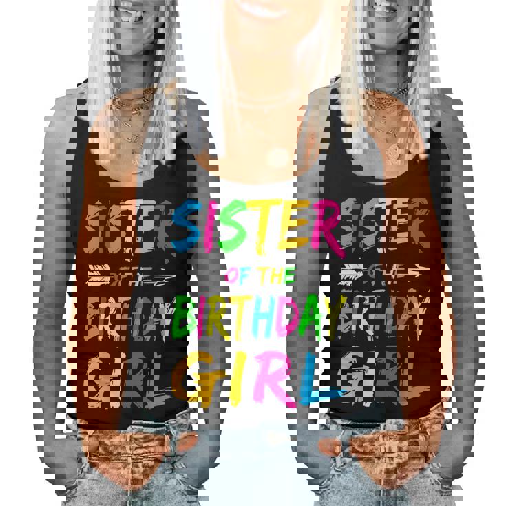 Sister Of The Birthday Girl Glows Retro 80S Party Women Tank Top Basic Casual Daily Weekend Graphic