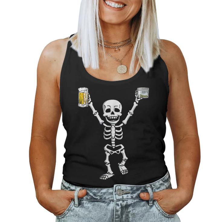 Skeleton Drinking Beer Halloween Party Women Tank Top